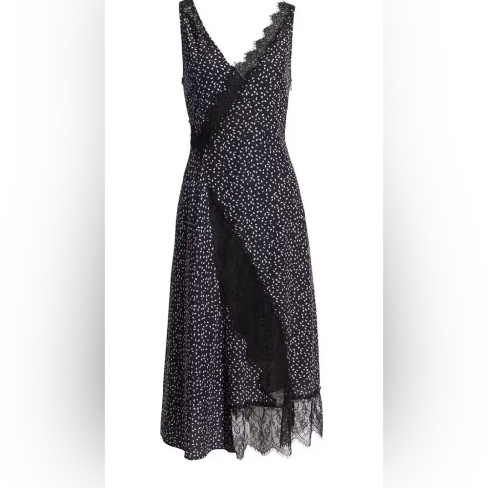 LEWIT Womens SZ 6 Dark Navy Black 100% Silk Dress , Slip style. Asymmetrical